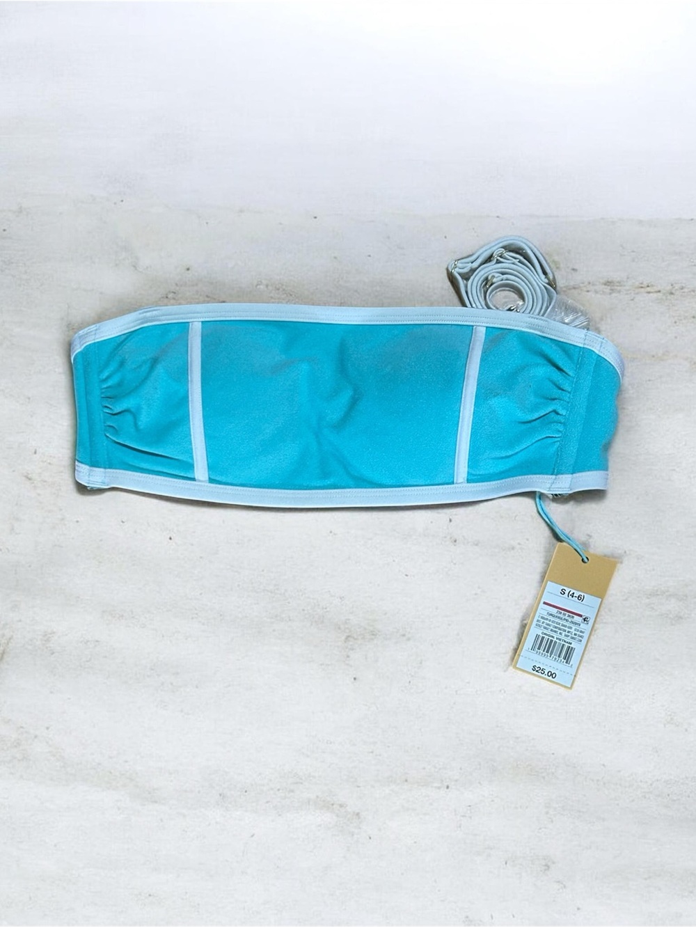 Kona Sol Aqua Blue Terrycloth Bandeau Swim Top with White Trim Small NWT